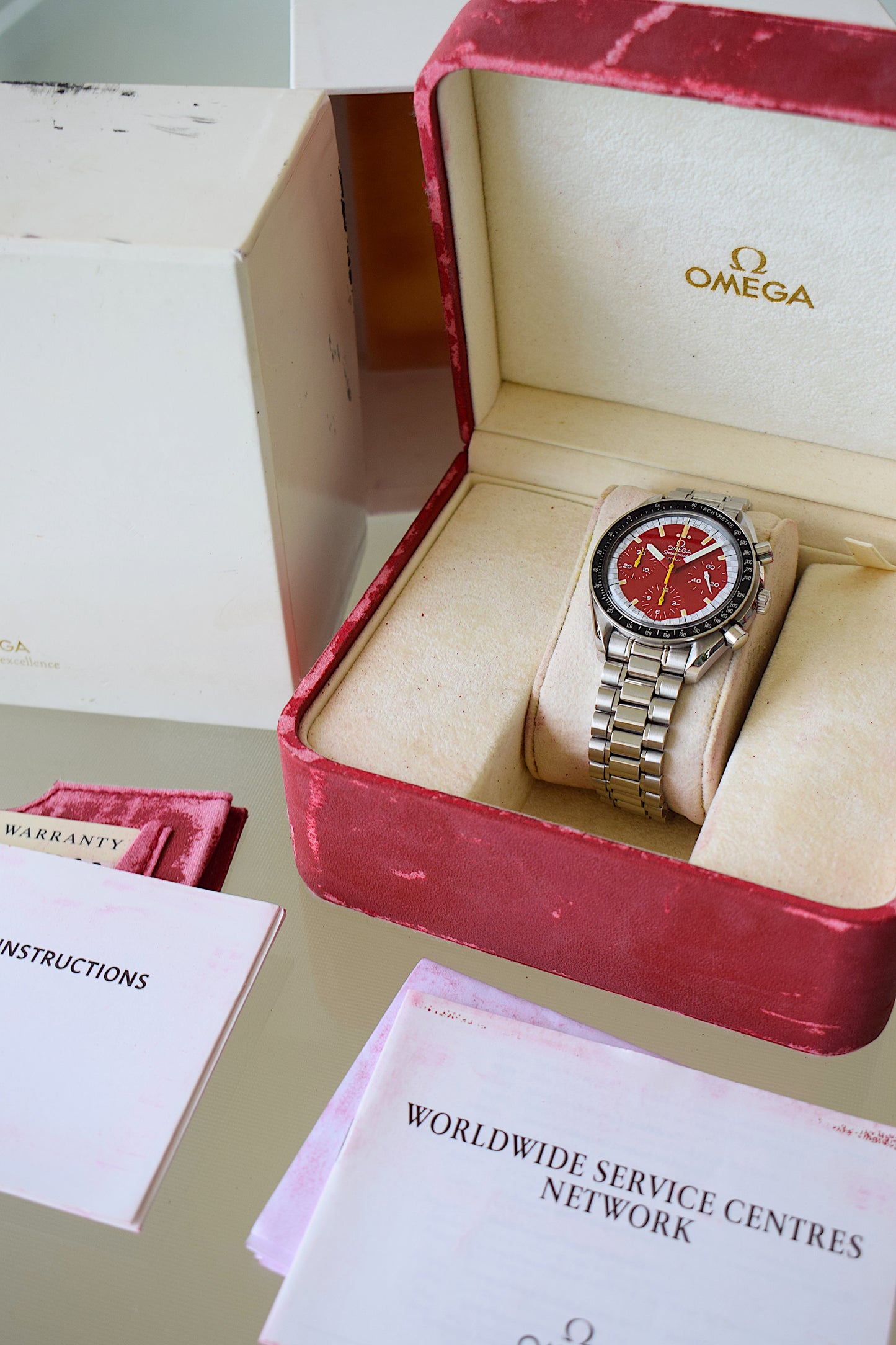 Omega Speedmaster Michael Schumacher edición roja, set completo